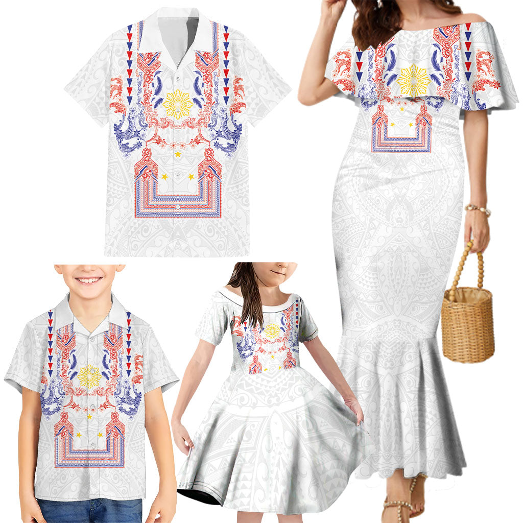 Philippines Barong Style Family Matching Mermaid Dress and Hawaiian Shirt Polynesian Kakau Art Tattoos with Tribal Filipino Sun LT03 - Polynesian Pride