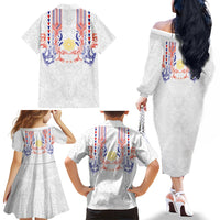 Philippines Barong Style Family Matching Off The Shoulder Long Sleeve Dress and Hawaiian Shirt Polynesian Kakau Art Tattoos with Tribal Filipino Sun LT03 - Polynesian Pride