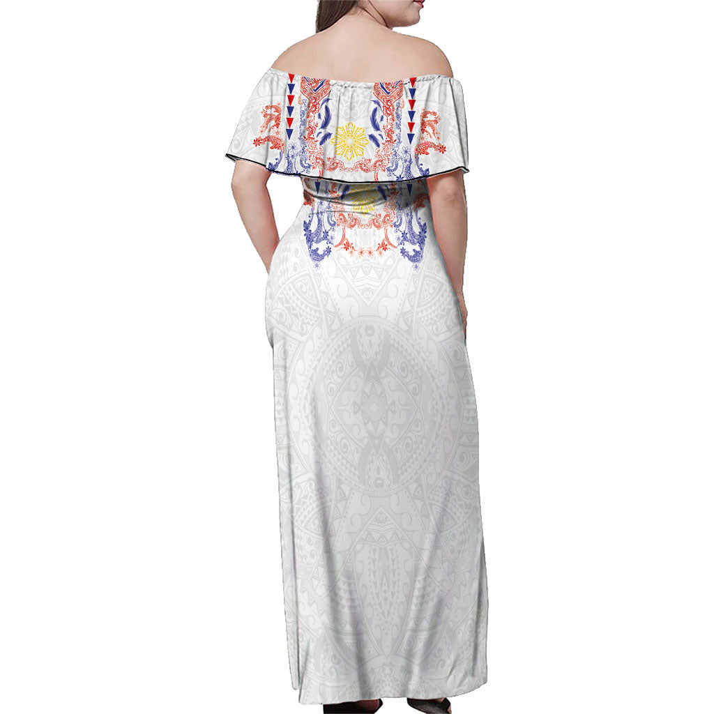 Philippines Barong Style Family Matching Off Shoulder Maxi Dress and Hawaiian Shirt Polynesian Kakau Art Tattoos with Tribal Filipino Sun LT03 - Polynesian Pride