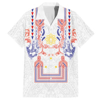 Philippines Barong Style Hawaiian Shirt Polynesian Kakau Art Tattoos with Tribal Filipino Sun LT03 White - Polynesian Pride