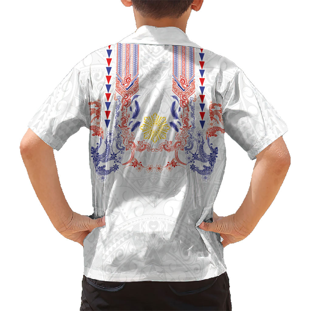 Philippines Barong Style Kid Hawaiian Shirt Polynesian Kakau Art Tattoos with Tribal Filipino Sun LT03 - Polynesian Pride