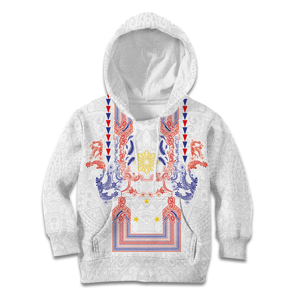 Philippines Barong Style Kid Hoodie Polynesian Kakau Art Tattoos with Tribal Filipino Sun LT03 Hoodie White - Polynesian Pride