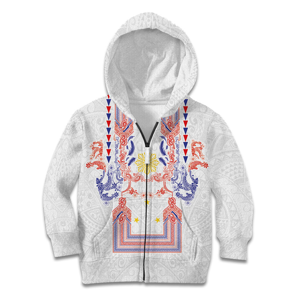 Philippines Barong Style Kid Hoodie Polynesian Kakau Art Tattoos with Tribal Filipino Sun LT03 Zip Hoodie White - Polynesian Pride