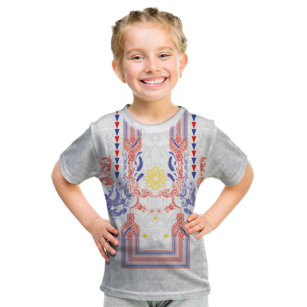 Philippines Barong Style Kid T Shirt Polynesian Kakau Art Tattoos with Tribal Filipino Sun LT03 White - Polynesian Pride