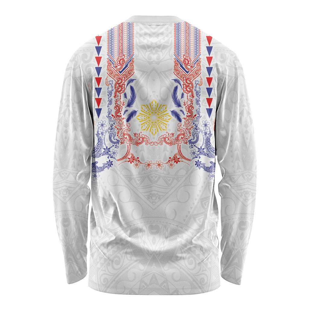 Philippines Barong Style Long Sleeve Shirt Polynesian Kakau Art Tattoos with Tribal Filipino Sun LT03 - Polynesian Pride
