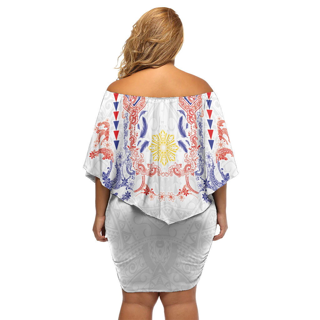 Philippines Barong Style Off Shoulder Short Dress Polynesian Kakau Art Tattoos with Tribal Filipino Sun LT03 - Polynesian Pride