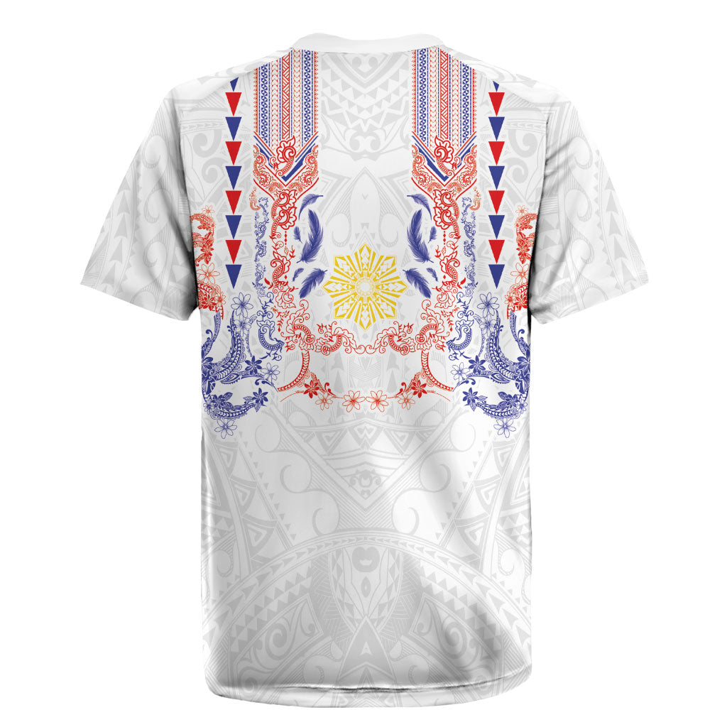Philippines Barong Style Rugby Jersey Polynesian Kakau Art Tattoos with Tribal Filipino Sun LT03 - Polynesian Pride
