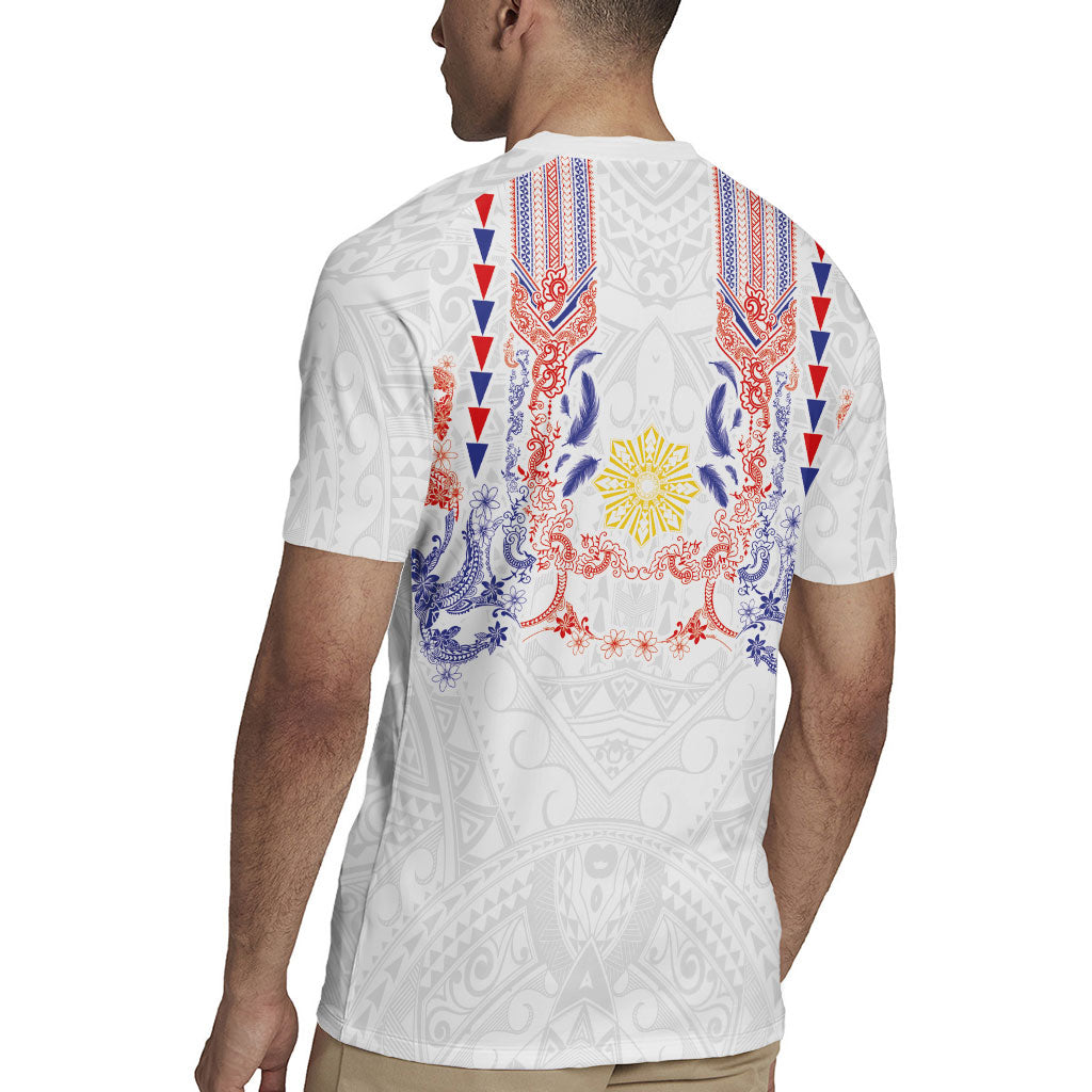 Philippines Barong Style Rugby Jersey Polynesian Kakau Art Tattoos with Tribal Filipino Sun LT03 - Polynesian Pride