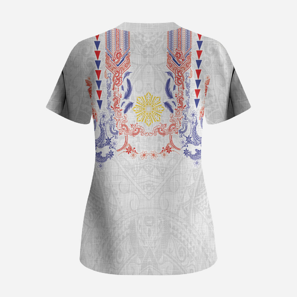 Philippines Barong Style Scrub Top Polynesian Kakau Art Tattoos with Tribal Filipino Sun LT03 - Polynesian Pride