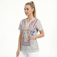 Philippines Barong Style Scrub Top Polynesian Kakau Art Tattoos with Tribal Filipino Sun LT03 - Polynesian Pride