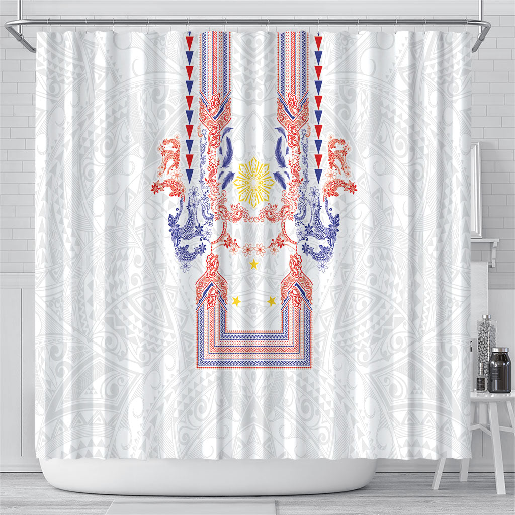 Philippines Barong Style Shower Curtain Polynesian Kakau Art Tattoos with Tribal Filipino Sun LT03 - Polynesian Pride