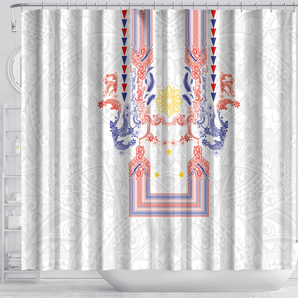 Philippines Barong Style Shower Curtain Polynesian Kakau Art Tattoos with Tribal Filipino Sun LT03 - Polynesian Pride