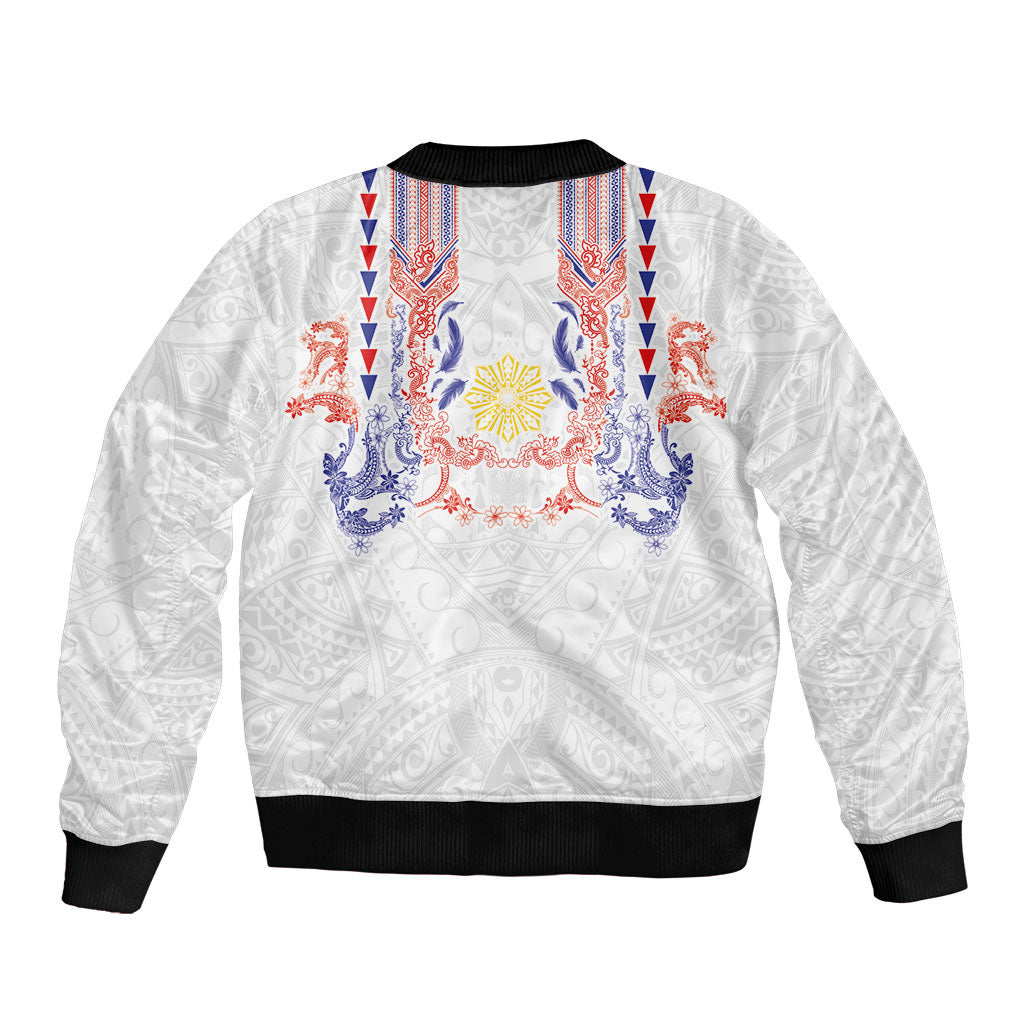 Philippines Barong Style Sleeve Zip Bomber Jacket Polynesian Kakau Art Tattoos with Tribal Filipino Sun LT03 - Polynesian Pride