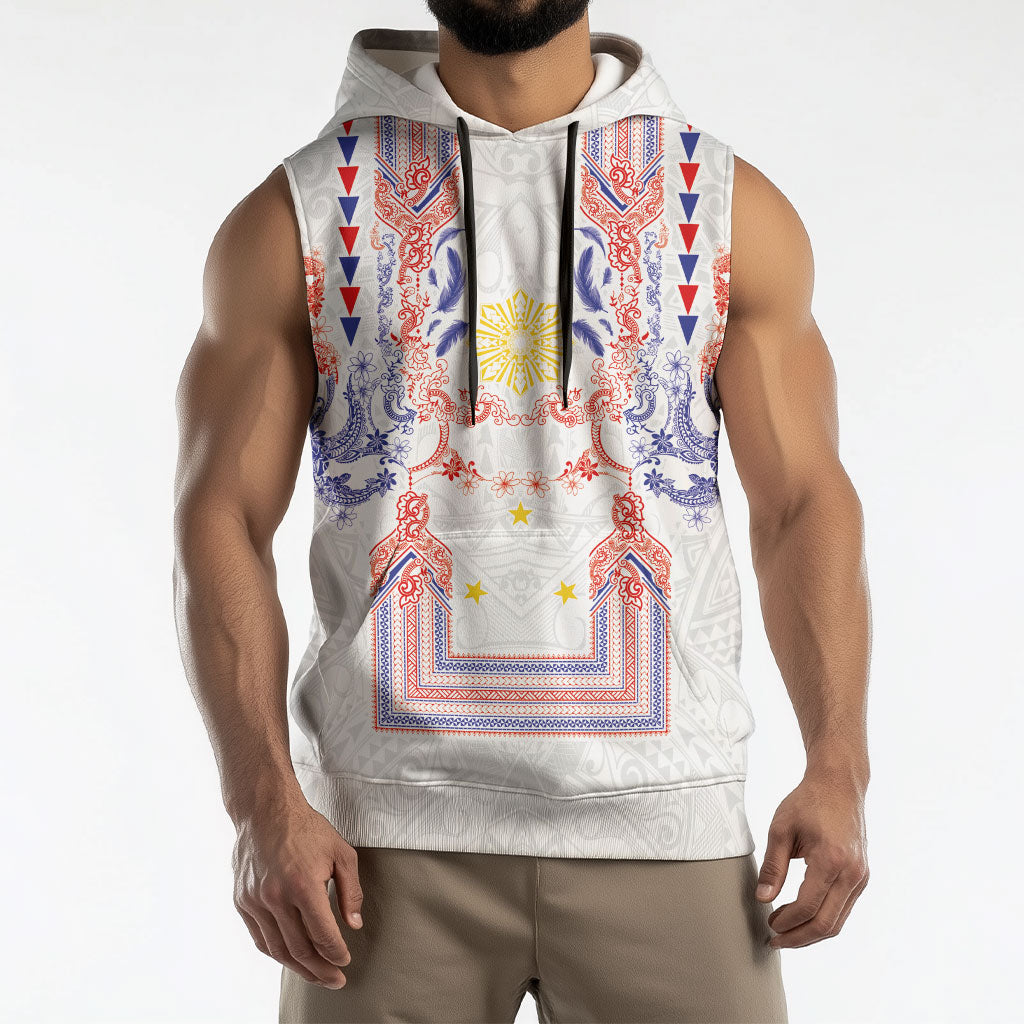 Philippines Barong Style Sleeveless Hoodie Polynesian Kakau Art Tattoos with Tribal Filipino Sun LT03 - Polynesian Pride