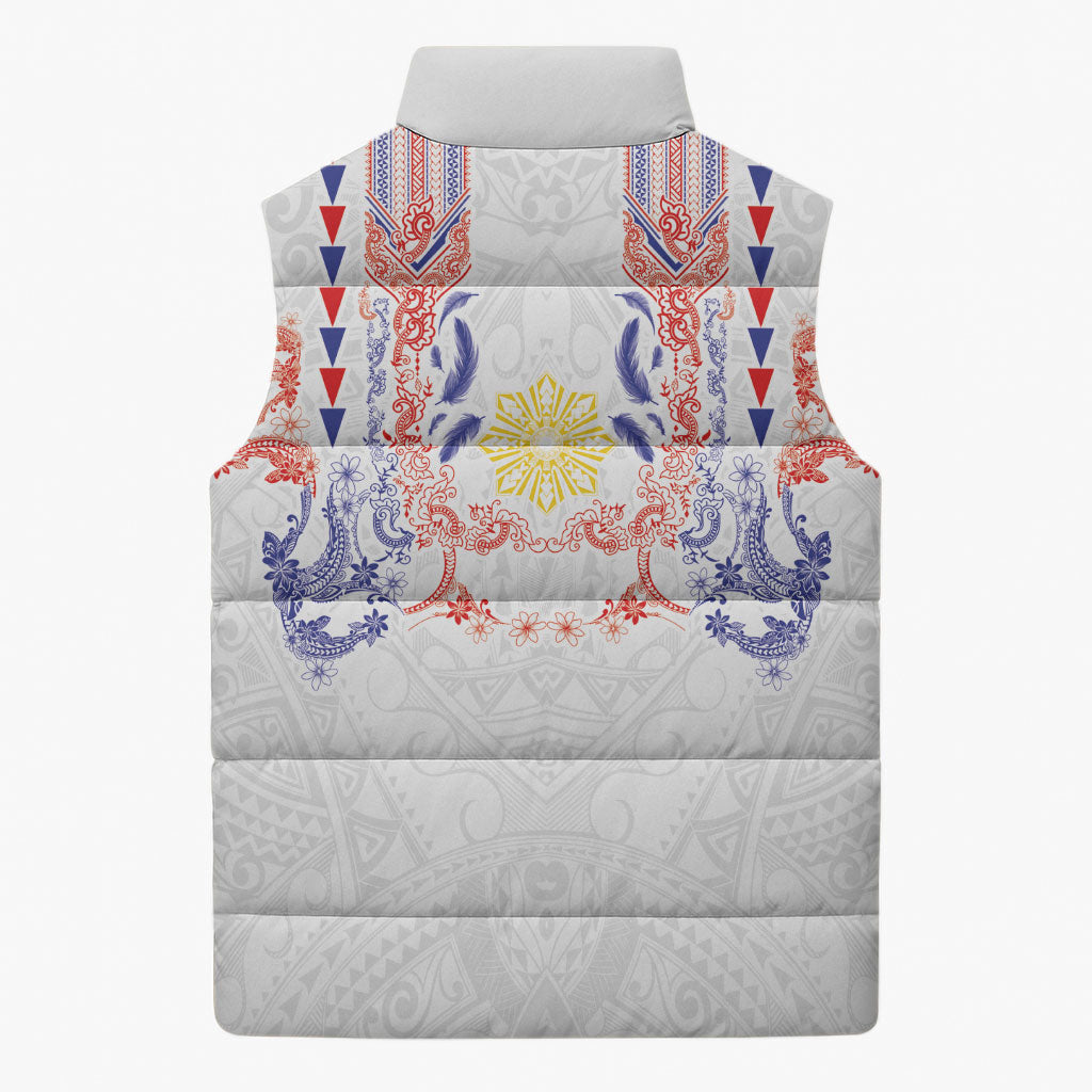 Philippines Barong Style Sleeveless Puffer Jacket Polynesian Kakau Art Tattoos with Tribal Filipino Sun LT03 - Polynesian Pride