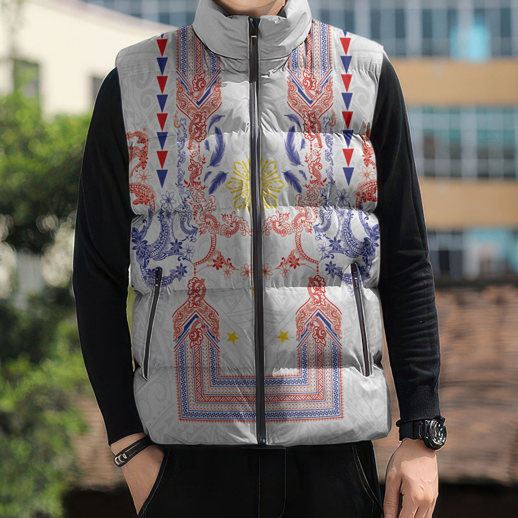 Philippines Barong Style Sleeveless Puffer Jacket Polynesian Kakau Art Tattoos with Tribal Filipino Sun LT03 - Polynesian Pride
