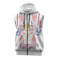 Philippines Barong Style Sleeveless Zip Hoodie Polynesian Kakau Art Tattoos with Tribal Filipino Sun LT03 White - Polynesian Pride