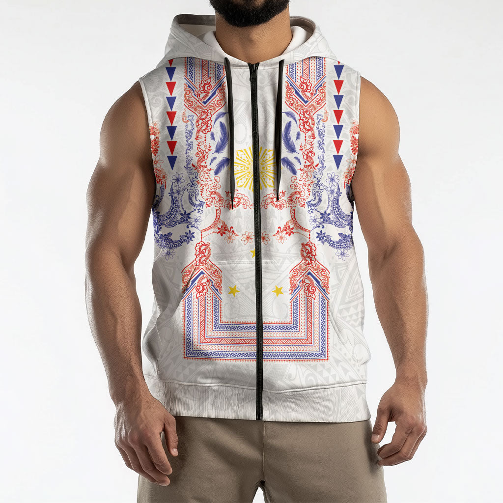 Philippines Barong Style Sleeveless Zip Hoodie Polynesian Kakau Art Tattoos with Tribal Filipino Sun LT03 - Polynesian Pride