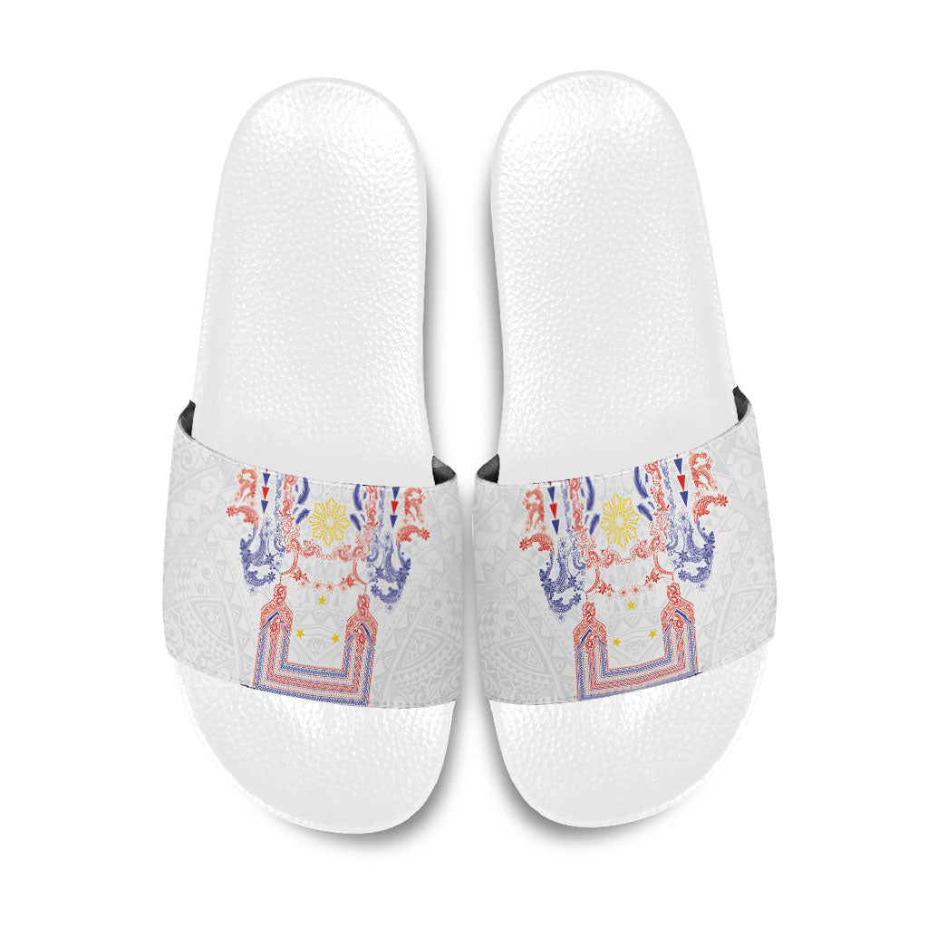 Philippines Barong Style Slide Sandals Polynesian Kakau Art Tattoos with Tribal Filipino Sun LT03 White - Polynesian Pride