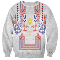 Philippines Barong Style Sweatshirt Polynesian Kakau Art Tattoos with Tribal Filipino Sun LT03 Unisex White - Polynesian Pride