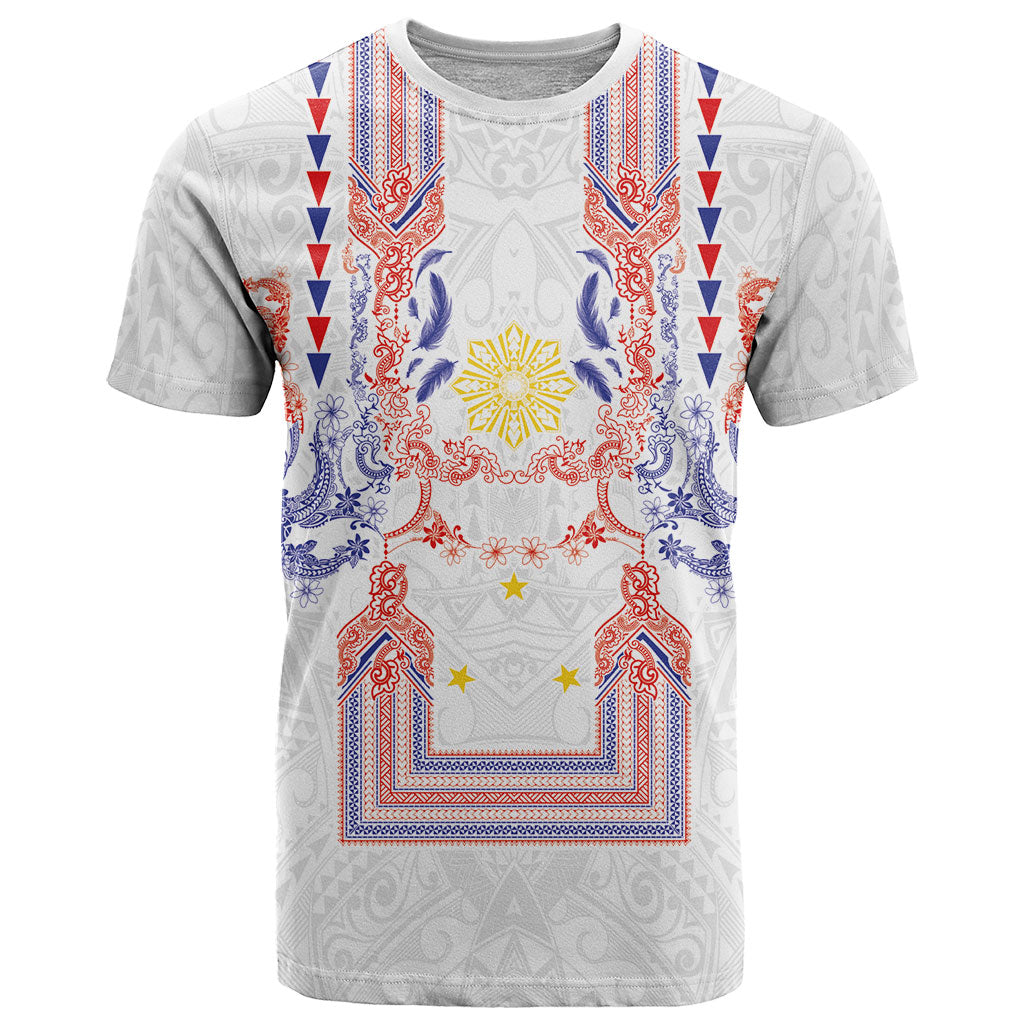 Philippines Barong Style T Shirt Polynesian Kakau Art Tattoos with Tribal Filipino Sun LT03 White - Polynesian Pride