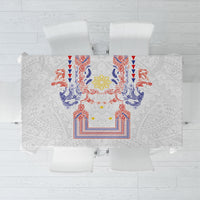 Philippines Barong Style Tablecloth Polynesian Kakau Art Tattoos with Tribal Filipino Sun LT03 White - Polynesian Pride