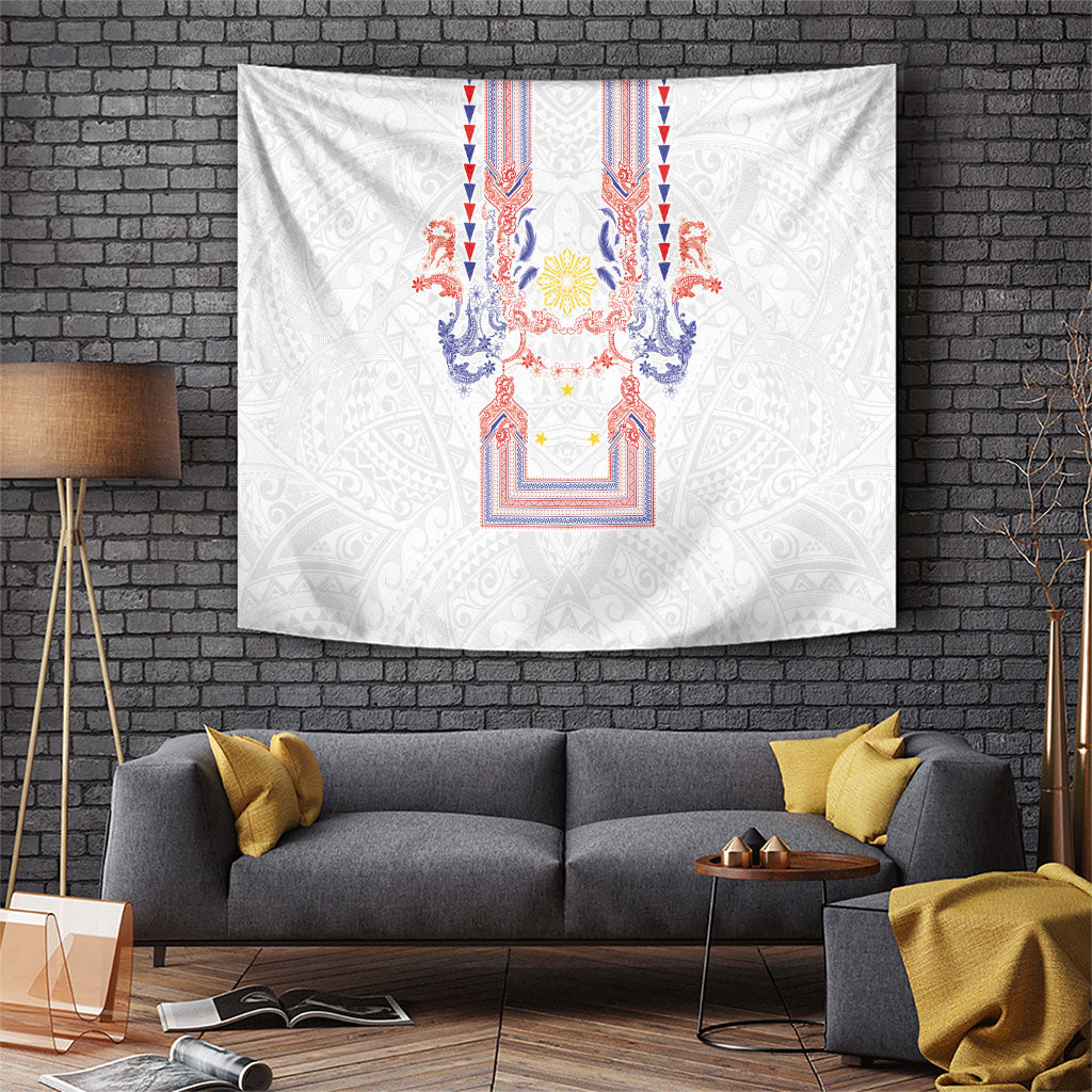 Philippines Barong Style Tapestry Polynesian Kakau Art Tattoos with Tribal Filipino Sun LT03 White - Polynesian Pride