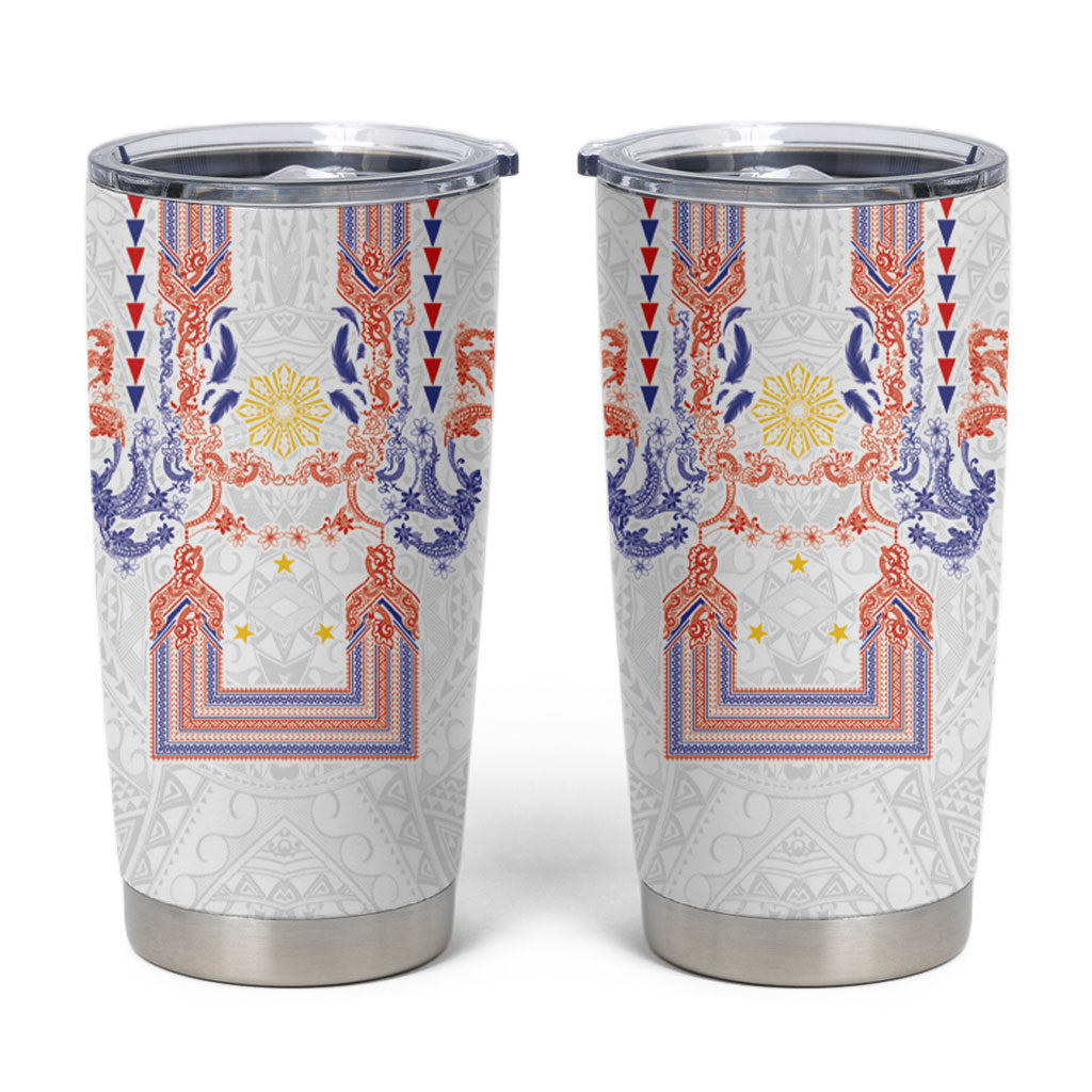 Philippines Barong Style Tumbler Cup Polynesian Kakau Art Tattoos with Tribal Filipino Sun LT03 White - Polynesian Pride