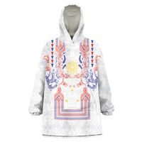 Philippines Barong Style Wearable Blanket Hoodie Polynesian Kakau Art Tattoos with Tribal Filipino Sun LT03 One Size White - Polynesian Pride