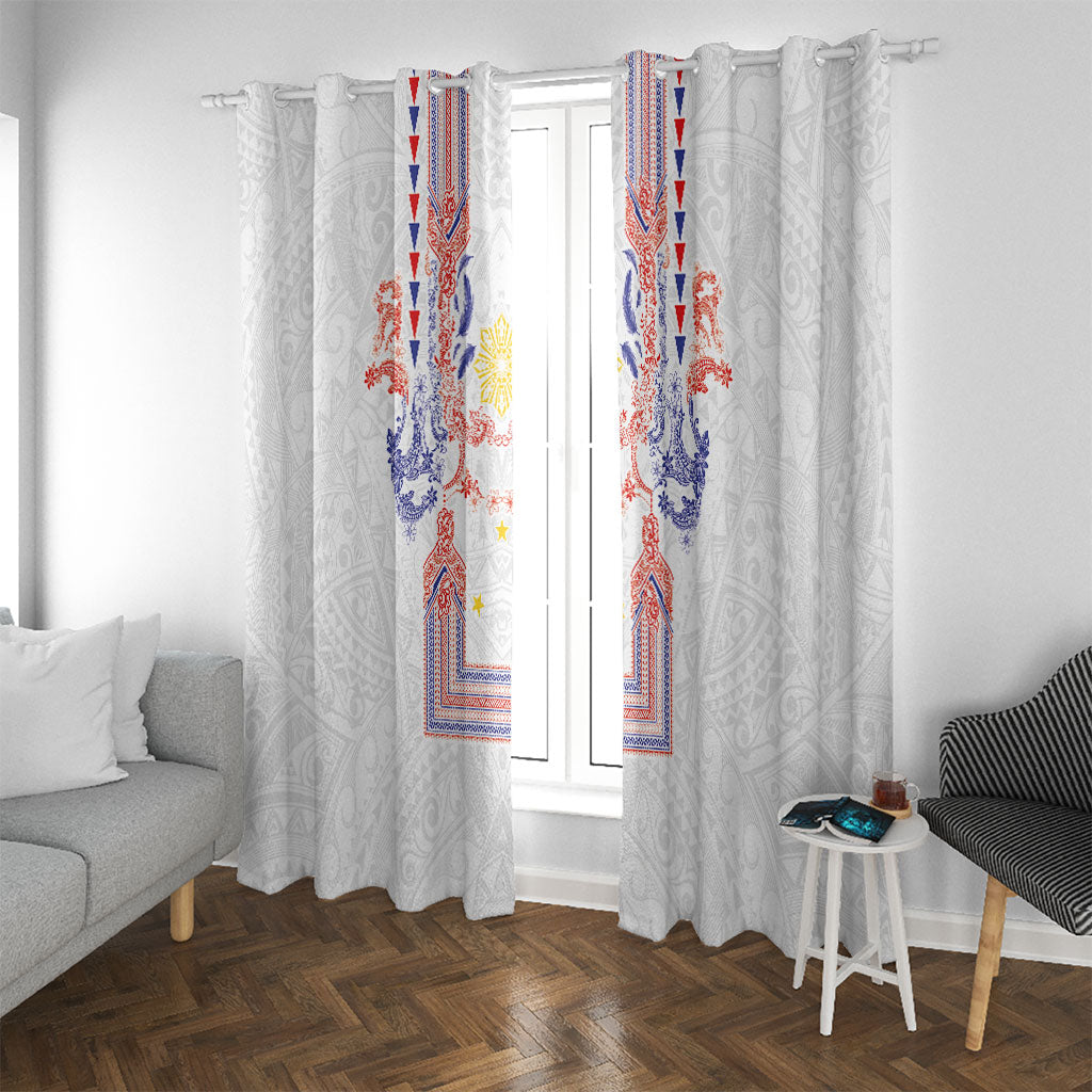 Philippines Barong Style Window Curtain Polynesian Kakau Art Tattoos with Tribal Filipino Sun LT03 With Grommets White - Polynesian Pride