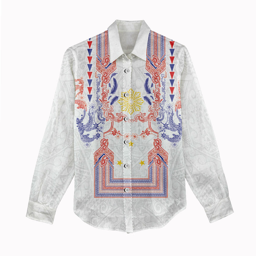 Philippines Barong Style Women Casual Shirt Polynesian Kakau Art Tattoos with Tribal Filipino Sun LT03 - Polynesian Pride