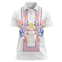 Philippines Barong Style Women Polo Shirt Polynesian Kakau Art Tattoos with Tribal Filipino Sun LT03 Female White - Polynesian Pride