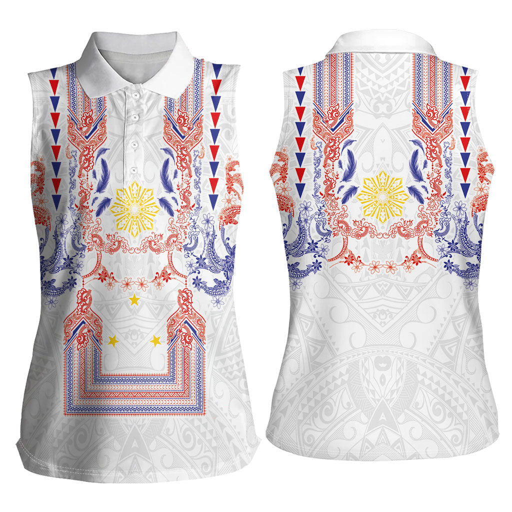 Philippines Barong Style Women Sleeveless Polo Shirt Polynesian Kakau Art Tattoos with Tribal Filipino Sun LT03 - Polynesian Pride