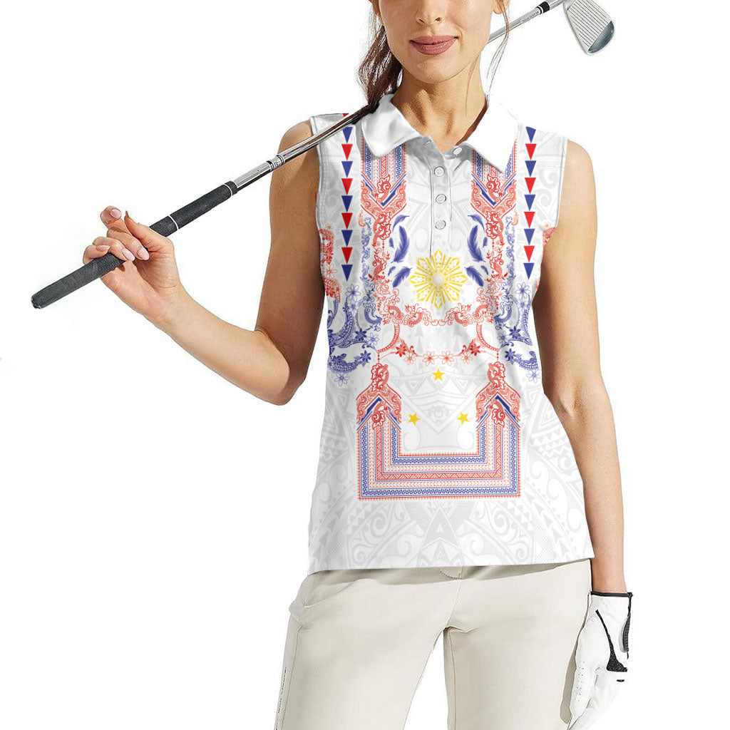 Philippines Barong Style Women Sleeveless Polo Shirt Polynesian Kakau Art Tattoos with Tribal Filipino Sun LT03 - Polynesian Pride