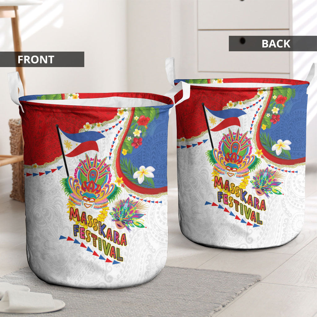 Philippines MassKara Festival Laundry Basket Smile Masks with Hawaiian Art Pattern and Tropical Plants LT03 - Polynesian Pride