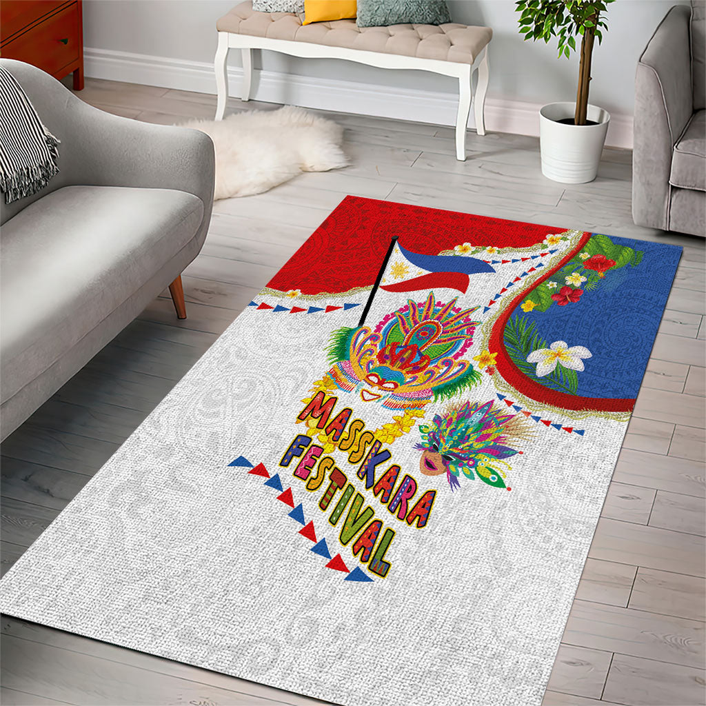 Philippines MassKara Festival Area Rug Smile Masks with Hawaiian Art Pattern and Tropical Plants LT03 - Polynesian Pride