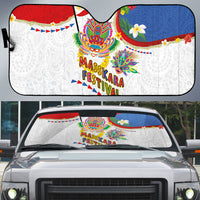Philippines MassKara Festival Auto Sun Shade Smile Masks with Hawaiian Art Pattern and Tropical Plants LT03 Multicolor - Polynesian Pride