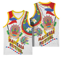Philippines MassKara Festival Basketball Jersey Smile Masks with Hawaiian Art Pattern and Tropical Plants LT03 - Polynesian Pride