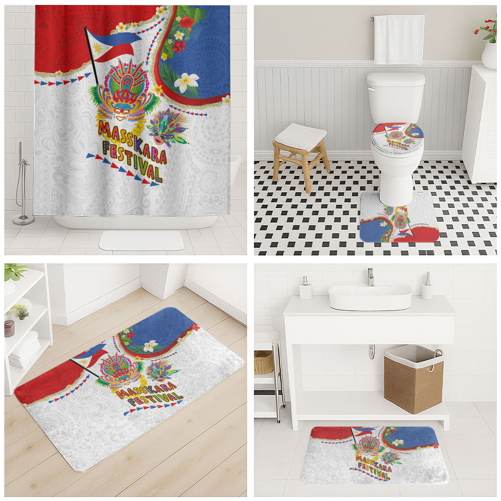Philippines MassKara Festival Bathroom Set Smile Masks with Hawaiian Art Pattern and Tropical Plants LT03 - Polynesian Pride
