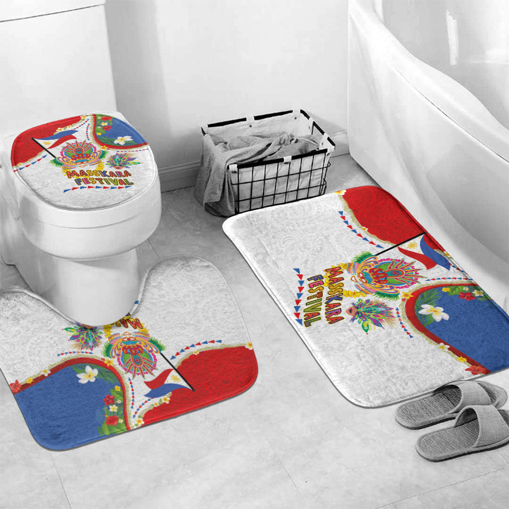 Philippines MassKara Festival Bathroom Set Smile Masks with Hawaiian Art Pattern and Tropical Plants LT03 Mat Set Only (3 pcs) One Size Multicolor - Polynesian Pride