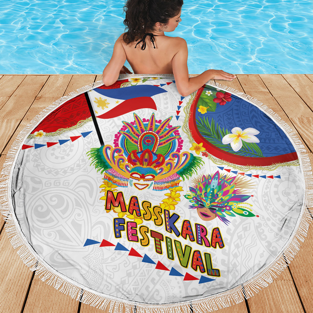 Philippines MassKara Festival Beach Blanket Smile Masks with Hawaiian Art Pattern and Tropical Plants LT03 - Polynesian Pride