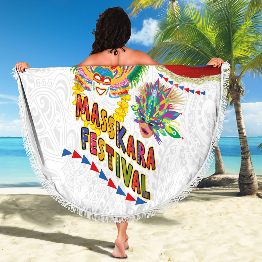 Philippines MassKara Festival Beach Blanket Smile Masks with Hawaiian Art Pattern and Tropical Plants LT03 - Polynesian Pride