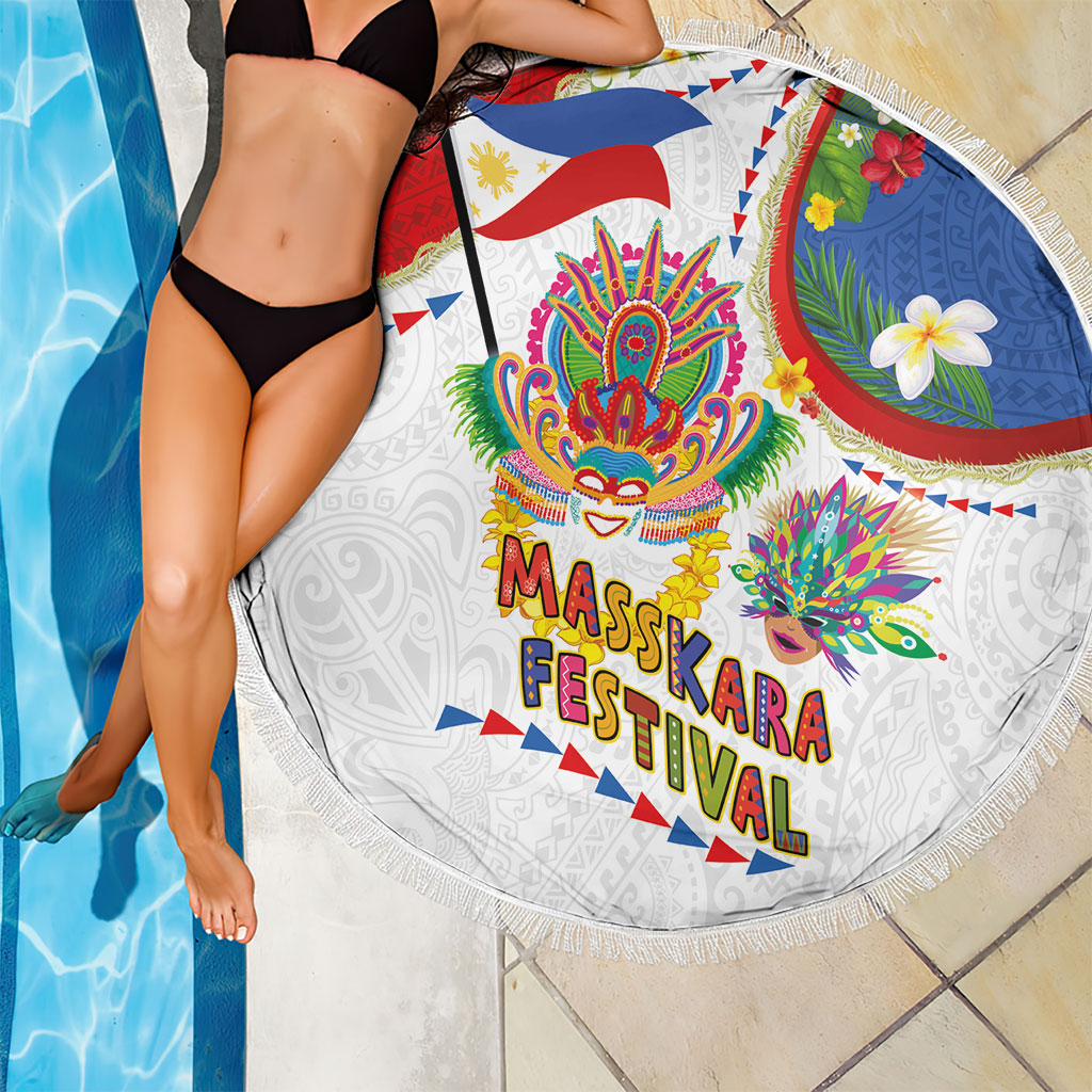 Philippines MassKara Festival Beach Blanket Smile Masks with Hawaiian Art Pattern and Tropical Plants LT03 - Polynesian Pride