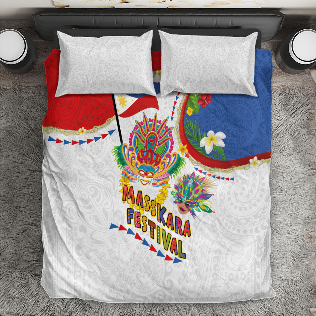 Philippines MassKara Festival Bedding Set Smile Masks with Hawaiian Art Pattern and Tropical Plants LT03 Multicolor - Polynesian Pride