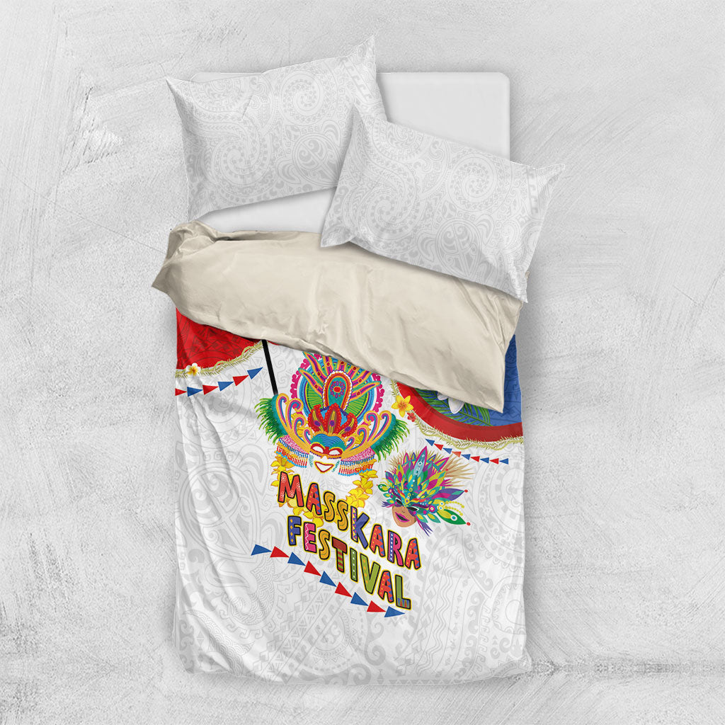 Philippines MassKara Festival Bedding Set Smile Masks with Hawaiian Art Pattern and Tropical Plants LT03 US Twin 172cm x 218cm Multicolor - Polynesian Pride