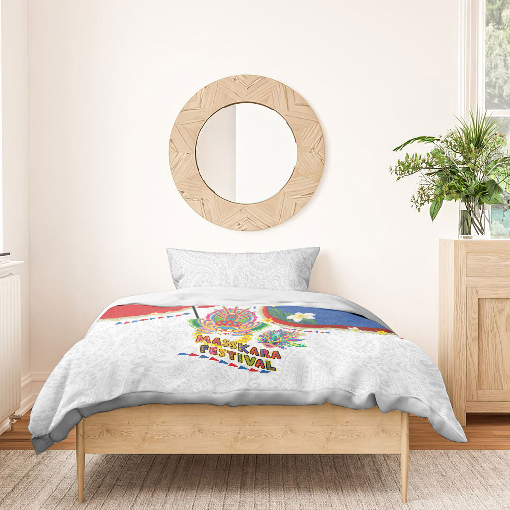 Philippines MassKara Festival Bedding Set Smile Masks with Hawaiian Art Pattern and Tropical Plants LT03 - Polynesian Pride