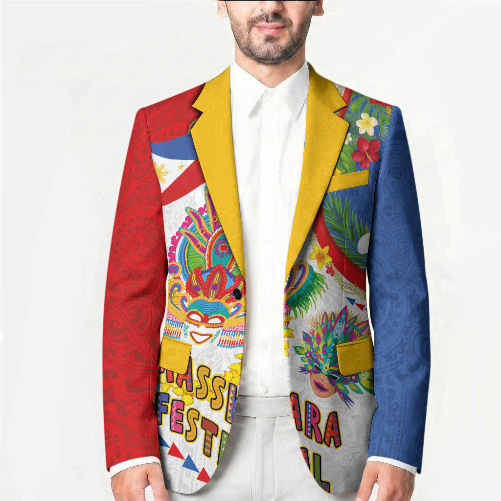 Philippines MassKara Festival Blazer Smile Masks with Hawaiian Art Pattern and Tropical Plants LT03 - Polynesian Pride
