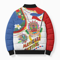 Philippines MassKara Festival Bomber Puffer Jacket Smile Masks with Hawaiian Art Pattern and Tropical Plants LT03 - Polynesian Pride