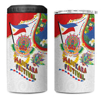 Philippines MassKara Festival 4 in 1 Can Cooler Tumbler Smile Masks with Hawaiian Art Pattern and Tropical Plants LT03 One Size: 16 oz Multicolor - Polynesian Pride