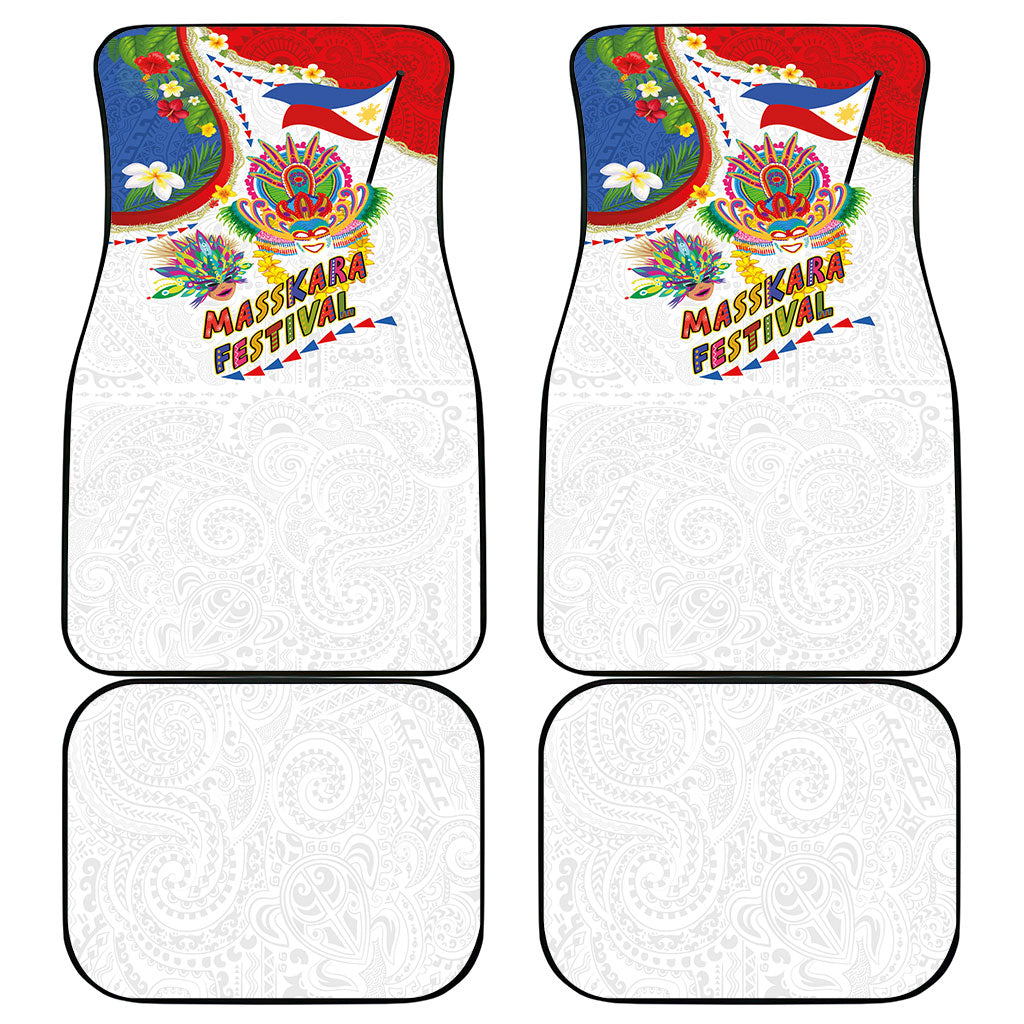 Philippines MassKara Festival Car Mats Smile Masks with Hawaiian Art Pattern and Tropical Plants LT03 - Polynesian Pride